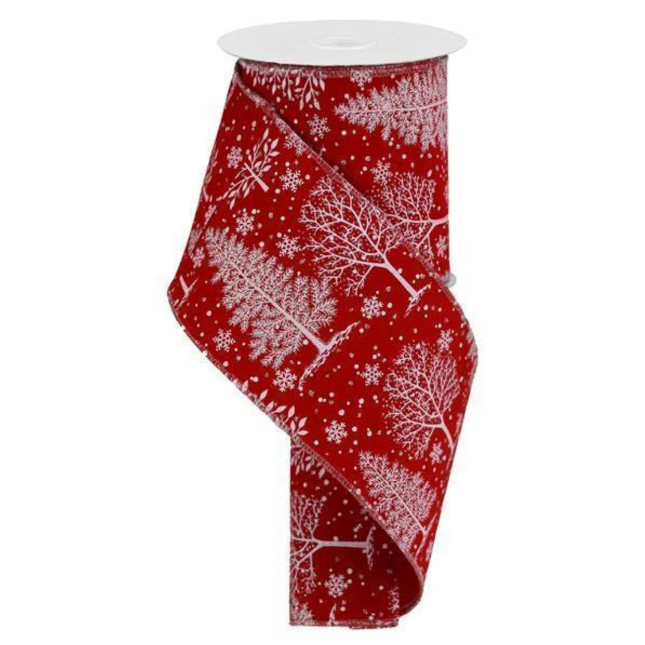 Christmas Trees And Snowflakes On A Red Velvet Ribbon 10 Yards Long X 4 Inches Wide 1 Christmas Trees And Snowflakes On A Red Velvet Ribbon 10 Yards Long X 4 Inches Wide