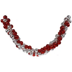 6ft Long Red And Silver Shiny Shatterproof Ball Ornaments Garland