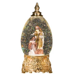 Lighted Religious Holy Family Gold Oval Shimmer Water Lantern