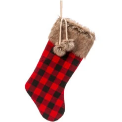 Buffalo Plaid Stocking With Brown Fur Trim