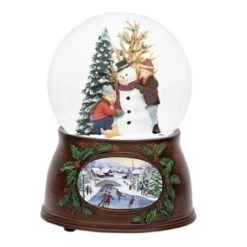 5" Music Box Featuring A Snowman Playing With Children