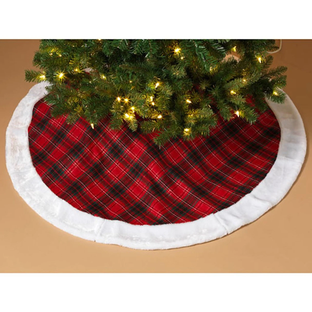 Red Plaid Fur Trimmed Tree Skirt 2 Red Plaid Fur Trimmed Tree Skirt - Image 2