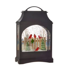 11" Birds On Fence Lighted Water Lantern