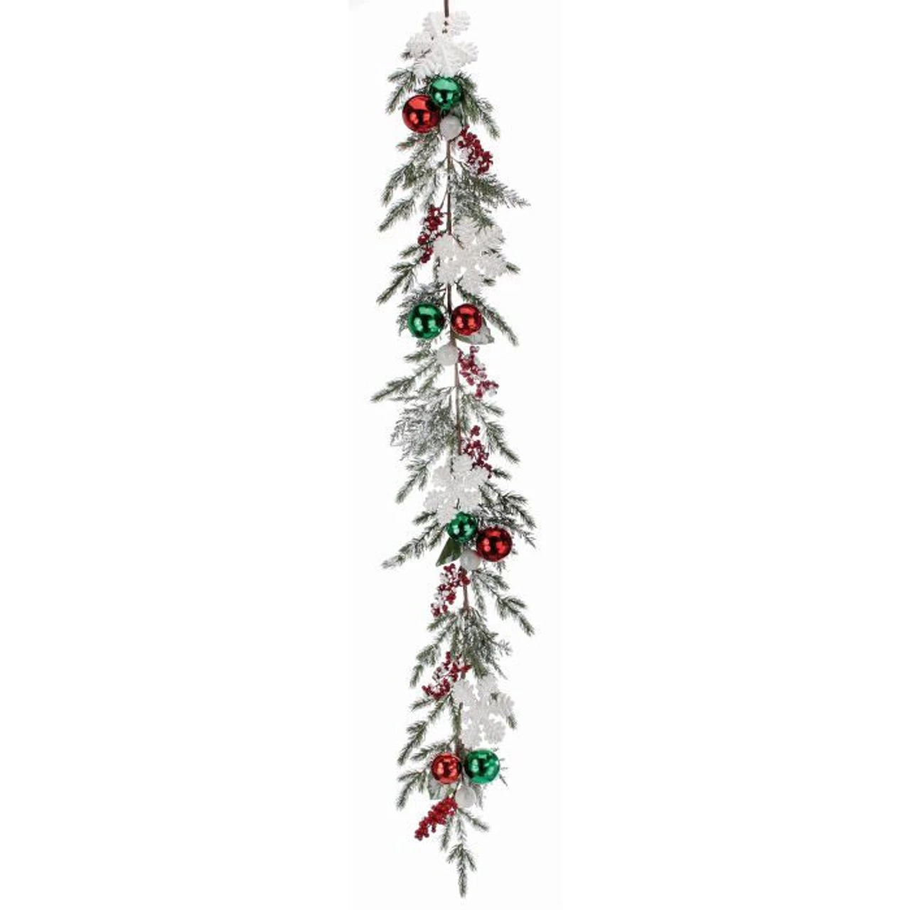 Pine Garland With Berries, Ornaments, And Snowflakes 1 Pine Garland With Berries, Ornaments, And Snowflakes