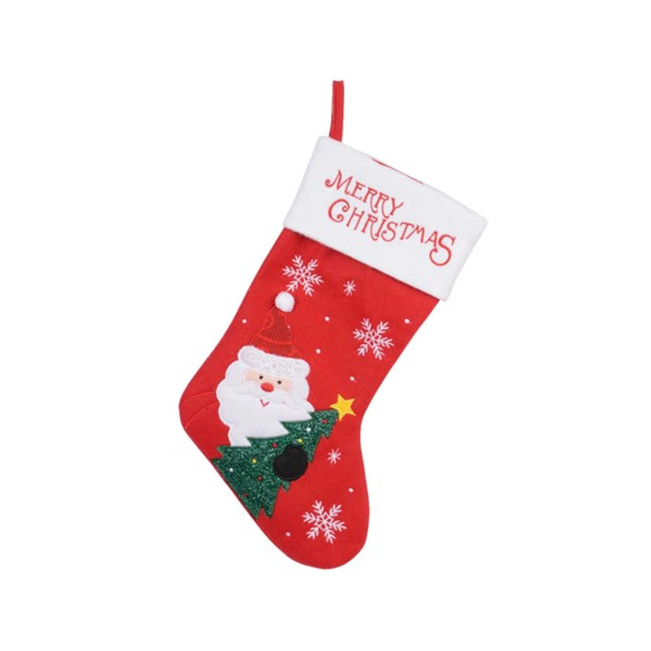 16" Christmas Stocking With Santa Peaking From Behind A Tee Embroided 1 16" Christmas Stocking With Santa Peaking From Behind A Tee Embroided