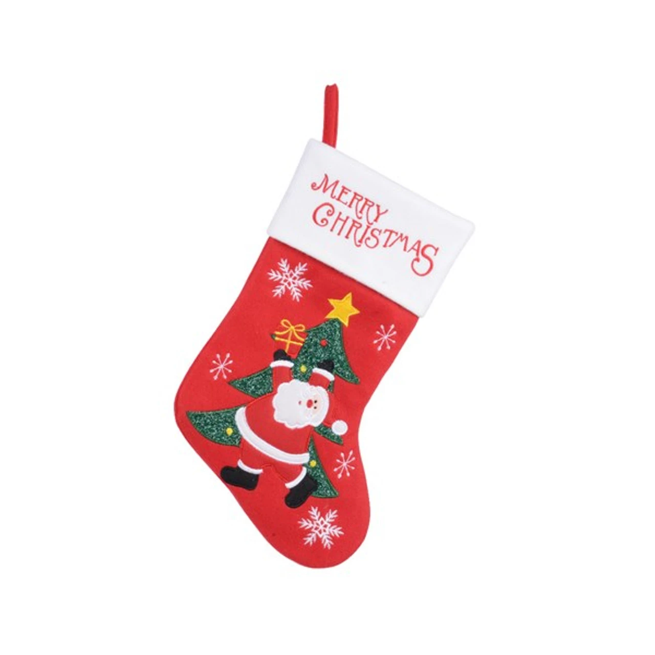 16" Christmas Stocking With Santa Dancing Around A Tree Embroidered 1 16" Christmas Stocking With Santa Dancing Around A Tree Embroidered
