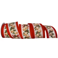 4" X 10Y Red Bells With Holly Ribbon