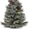 32" Green And White Unique LED Potted Glistening Artificial Pine Tree