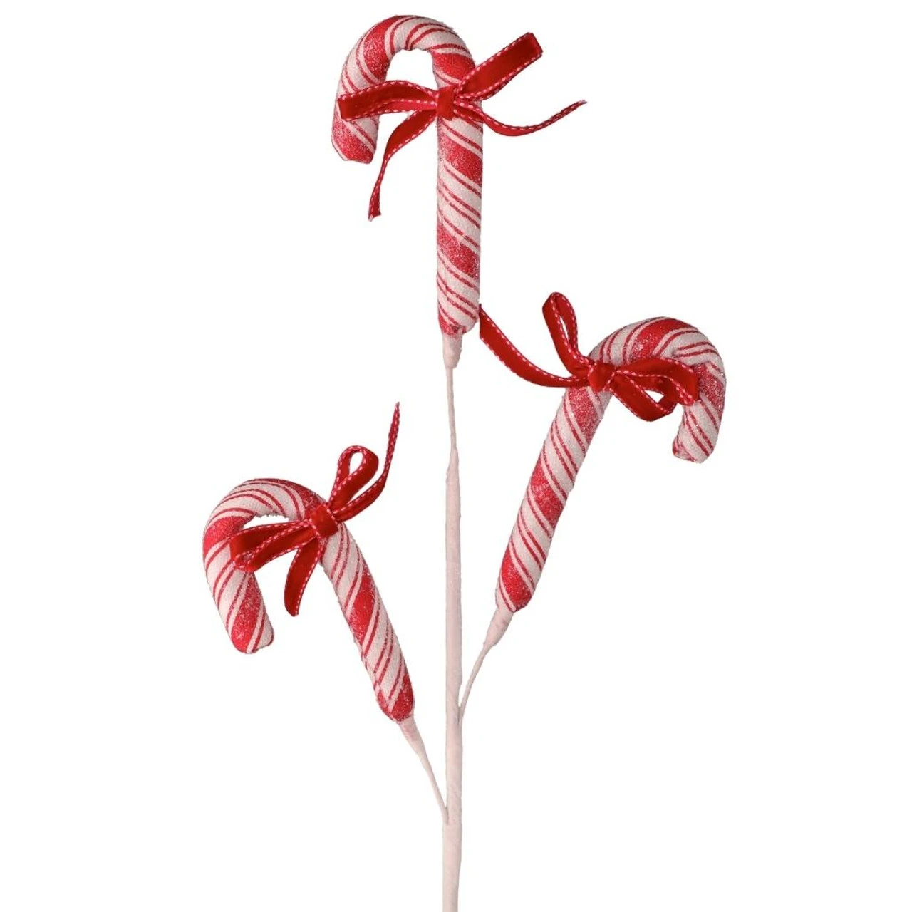 26" Frost Peppermint Candycane With Bow Spray 1 26" Frost Peppermint Candycane With Bow Spray