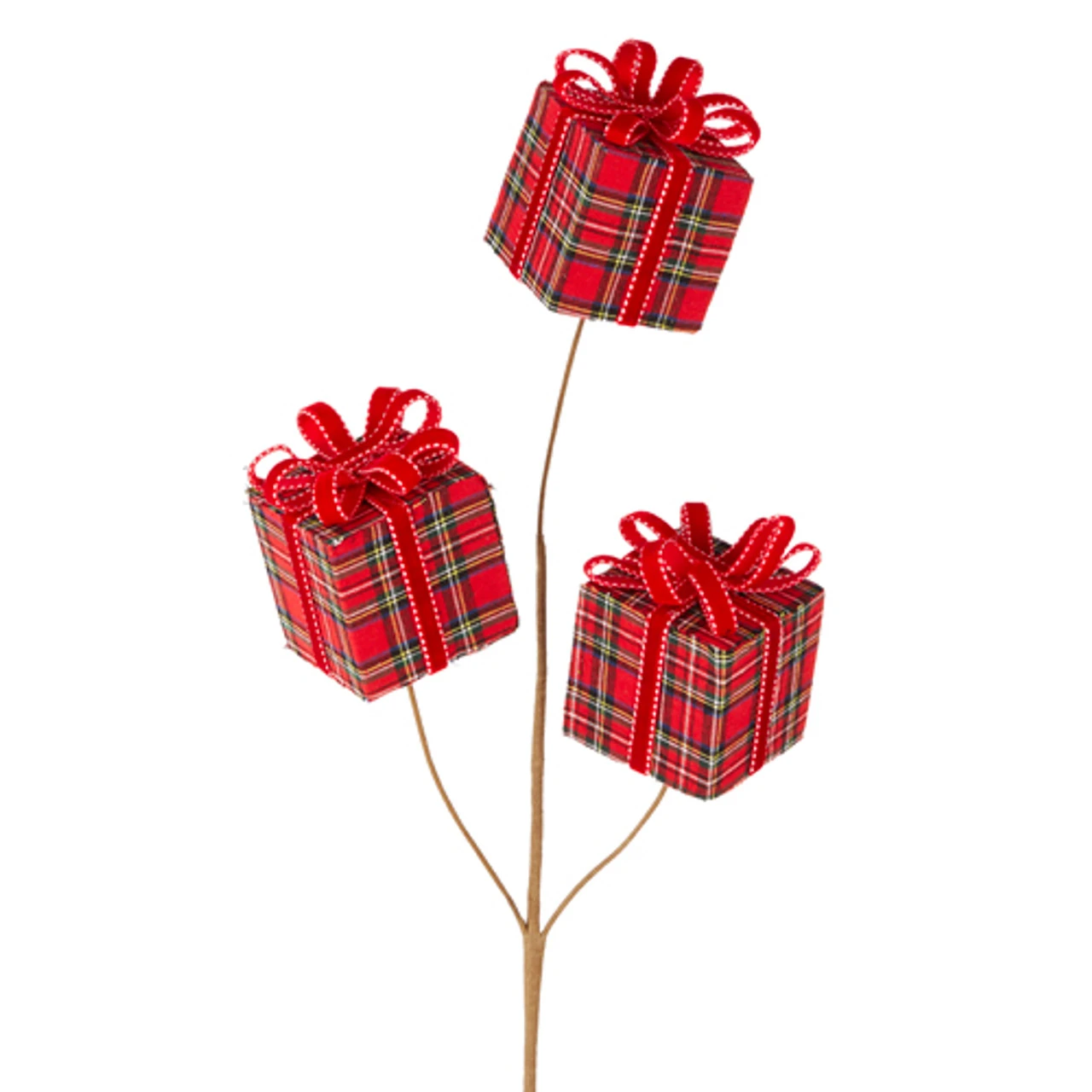 26” Red Plaid Present Spray 1 26” Red Plaid Present Spray
