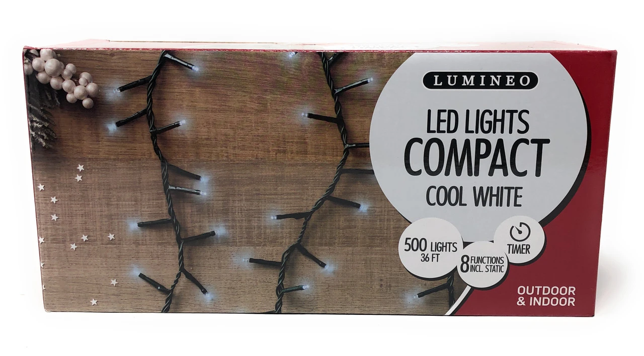 Lumineo 500 LED Cool White Compact Lights Green Wire 1 Lumineo 500 LED Cool White Compact Lights Green Wire