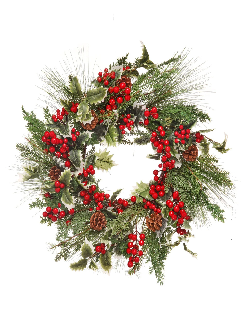 24" Berry Spruce Wreath With Hollies 1 24" Berry Spruce Wreath With Hollies