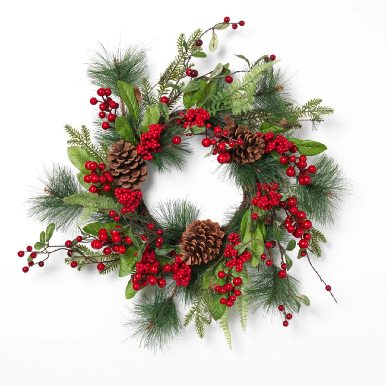 Holiday Pine With Berries & Pinecone Wreath, 24 Inches 1 Holiday Pine With Berries & Pinecone Wreath, 24 Inches