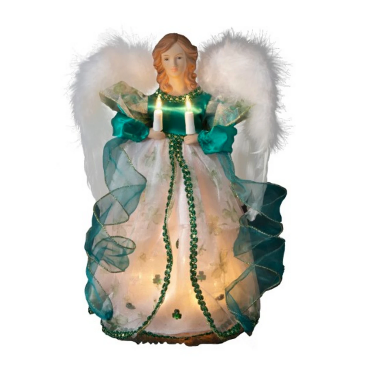 Kurt Adler 12in Lighted Green Irish Angel Christmas Tree Topper 1 Kurt Adler 12in Lighted Green Irish Angel Christmas Tree Topper
