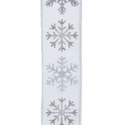 White And Silver Snowflake Woven Ribbon