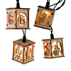 Kurt Adler UL 10-Light Wooden Lantern Light Set