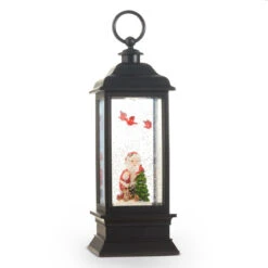 Lighted Swirling Glitter Water Lantern With Animated Santa Reading Figurine