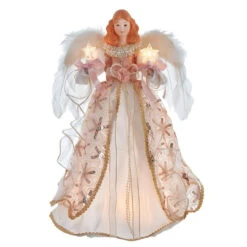 Kurt Adler 16" UL 10-Light Blush Boho Chic Angel Treetop