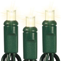 50 Light 5MM Wide Angle LED Frosted Warm White Lights Green Wire