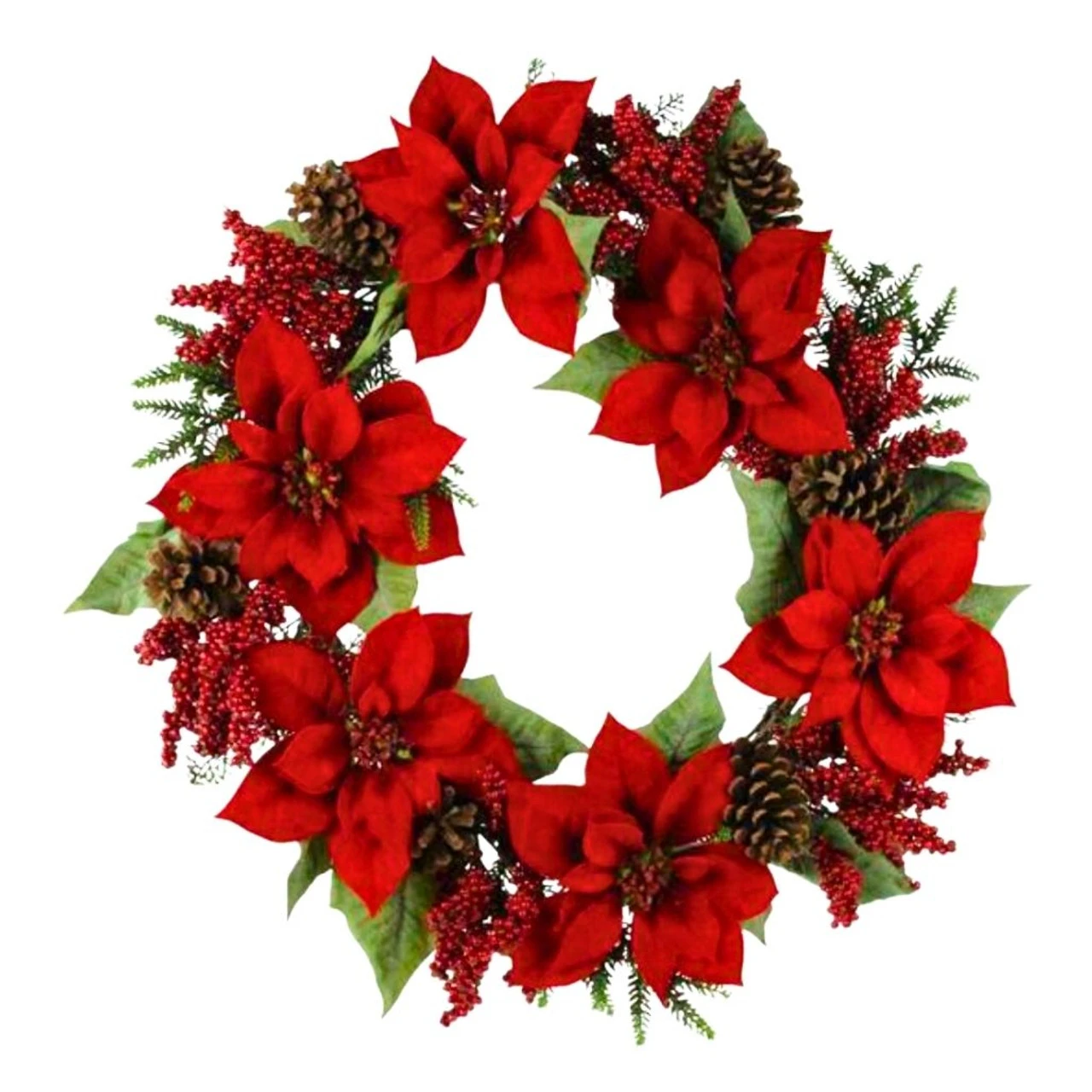 30" Wreath With Poinsettias, Berries, And Pinecones 1 30" Wreath With Poinsettias, Berries, And Pinecones