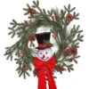 24" Frosted Spruce Snowman With Bow Wreath