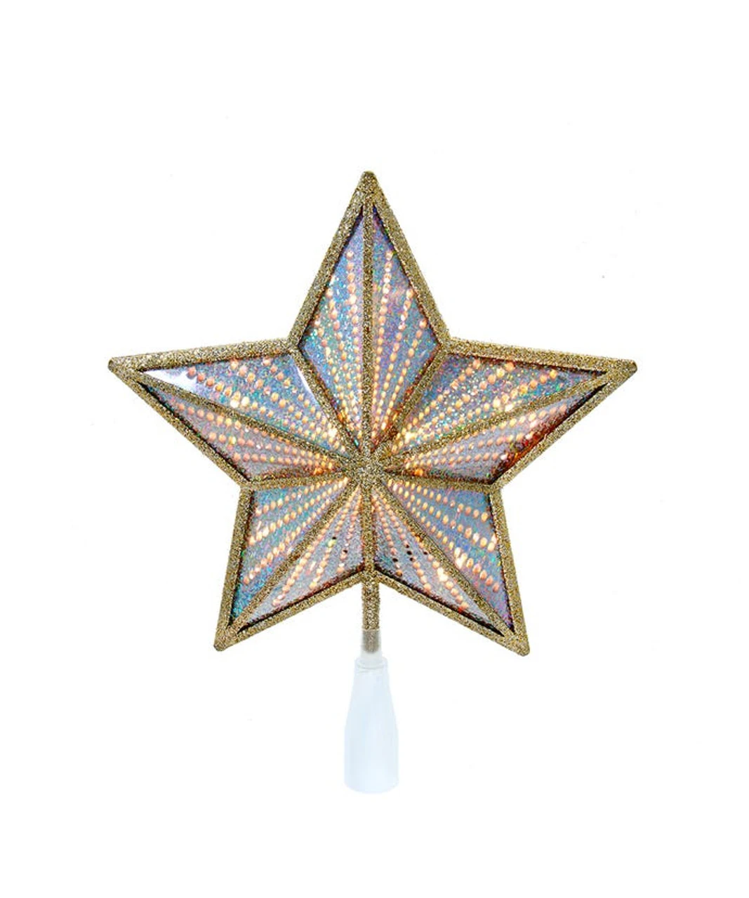 Kurt Adler Gold Glitter And Iridescent Lighted Star Treetop 1 Kurt Adler Gold Glitter And Iridescent Lighted Star Treetop